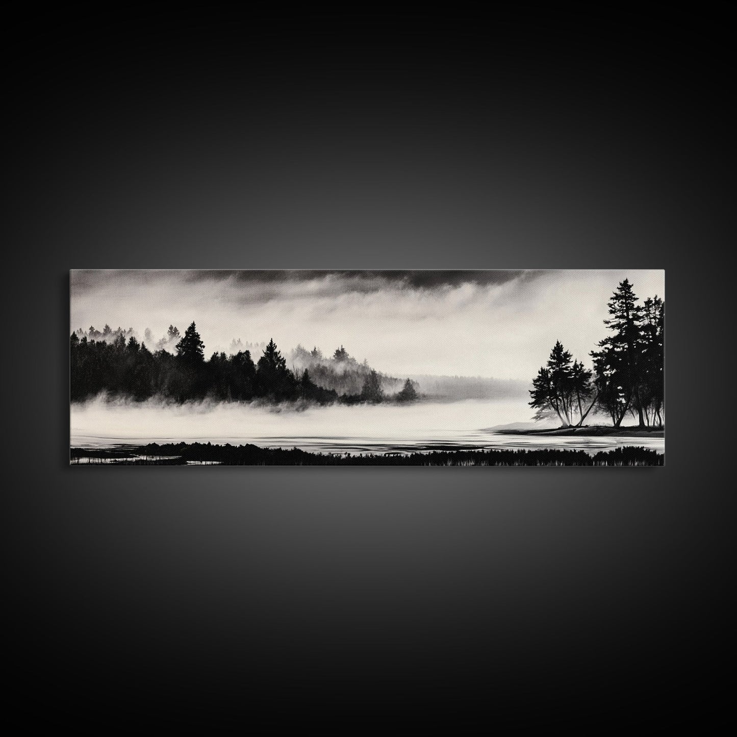 Foggy Forest, Minimalist Landscape, Nature Lover Wall Art, Framed Canvas Print, Calm and Serene Decor, Woodland Theme, Cozy Home Art