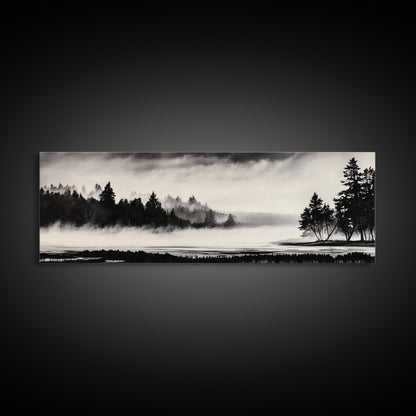 Foggy Forest, Minimalist Landscape, Nature Lover Wall Art, Framed Canvas Print, Calm and Serene Decor, Woodland Theme, Cozy Home Art