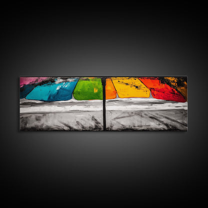 Colorful Umbrella Art, Abstract Beach Painting, Coastal Modern Decor, Vibrant Seaside Print, Bold Canvas Print, Framed Canvas Print