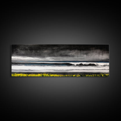 Stormy Ocean, Rolling Waves, Coastal Horizon, Dark Sky, Framed Canvas Print, Minimalist Wall Art, Beach House Decor, Ocean Lovers Gift