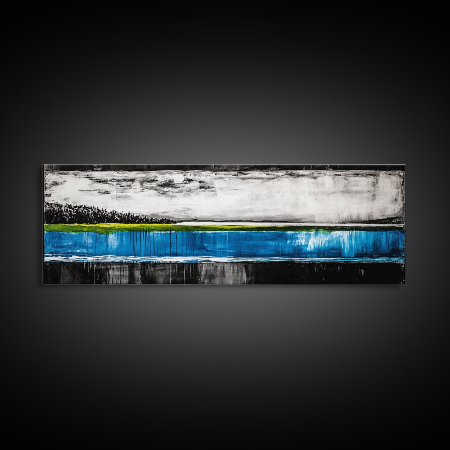 Lake Reflection, Blue Water Art, Minimalist Landscape, Nature Serenity, Monochrome Sky, Peaceful Home Decor, Canvas Print