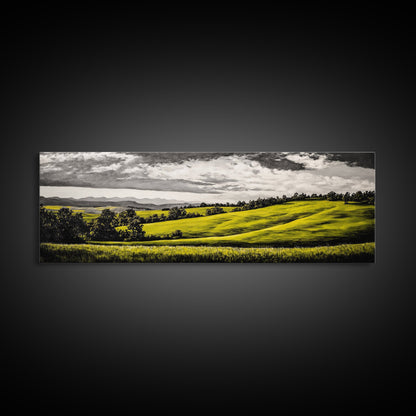 Rolling Hills, Countryside Landscape, Green Fields, Framed Canvas Print, Rural Wall Art, Nature Scene, Pastoral Painting, Home Office Art