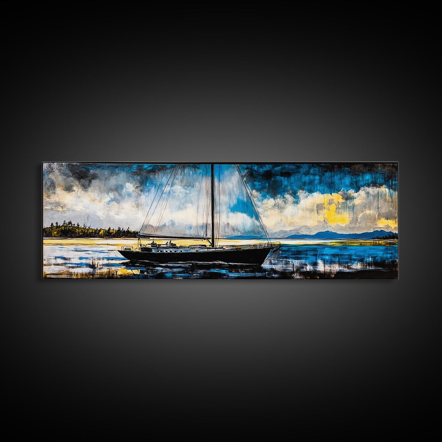 Sailboat, Nautical Wall Art, Ocean Sunset, Framed Canvas Print, Coastal Decor, Maritime Painting, Large Wall Art, Serene Water Scene