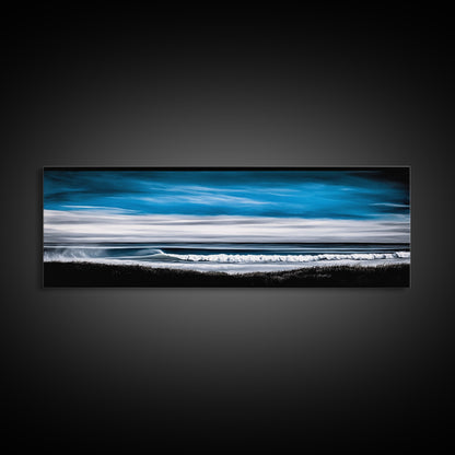 Ocean Wave, Coastal Seascape, Framed Canvas Print, Nautical Wall Art, Beach House Decor, Blue Wave Painting, Living Room Artwork, Minimalist Art