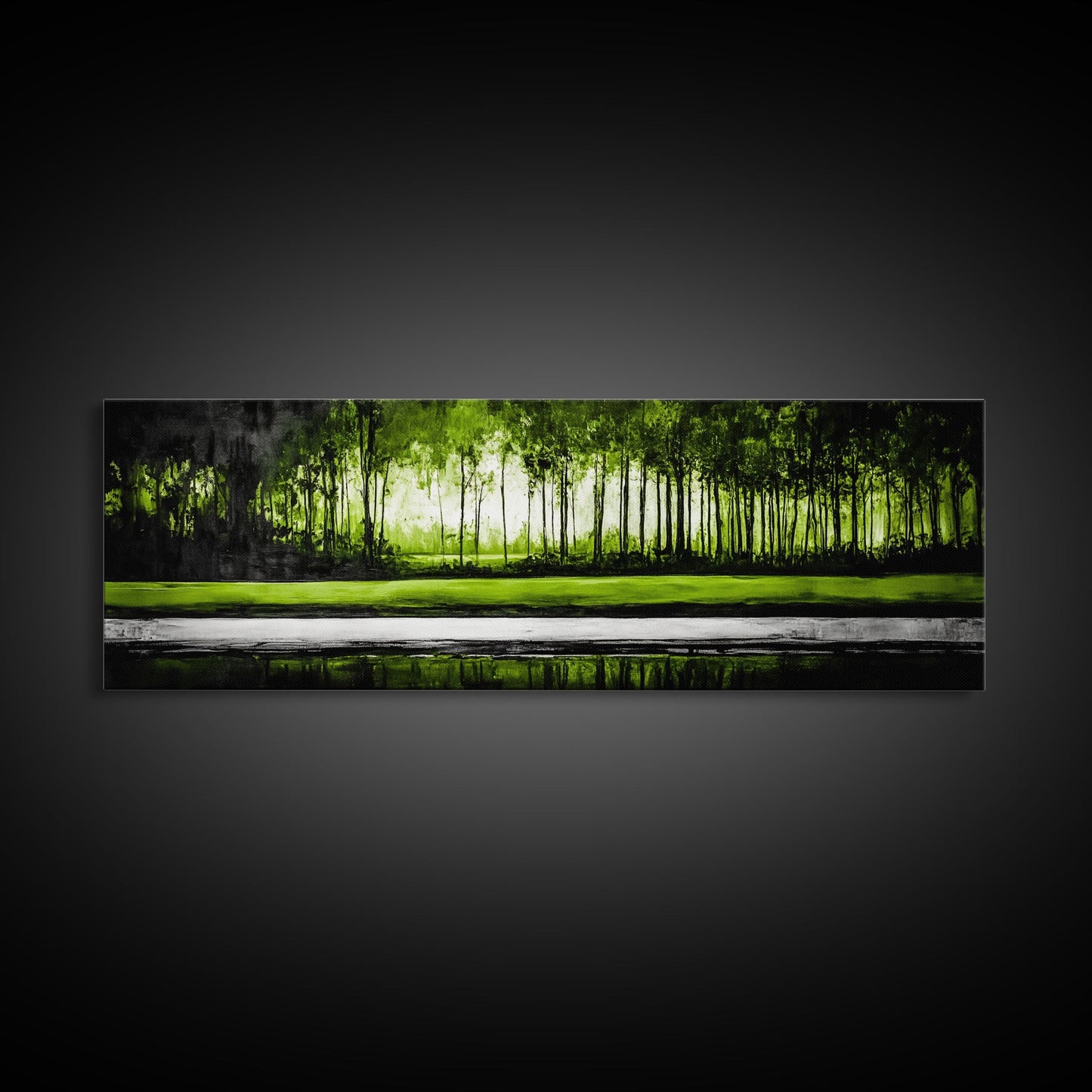 Forest Reflection, Green Trees, Nature Landscape, Framed Canvas Print, Tranquil Scenic Artwork, Zen Wall Decor, Modern Office Art