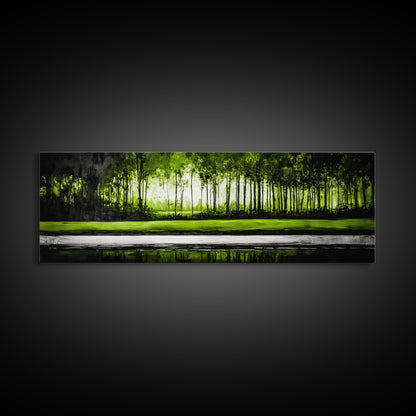 Forest Reflection, Green Trees, Nature Landscape, Framed Canvas Print, Tranquil Scenic Artwork, Zen Wall Decor, Modern Office Art