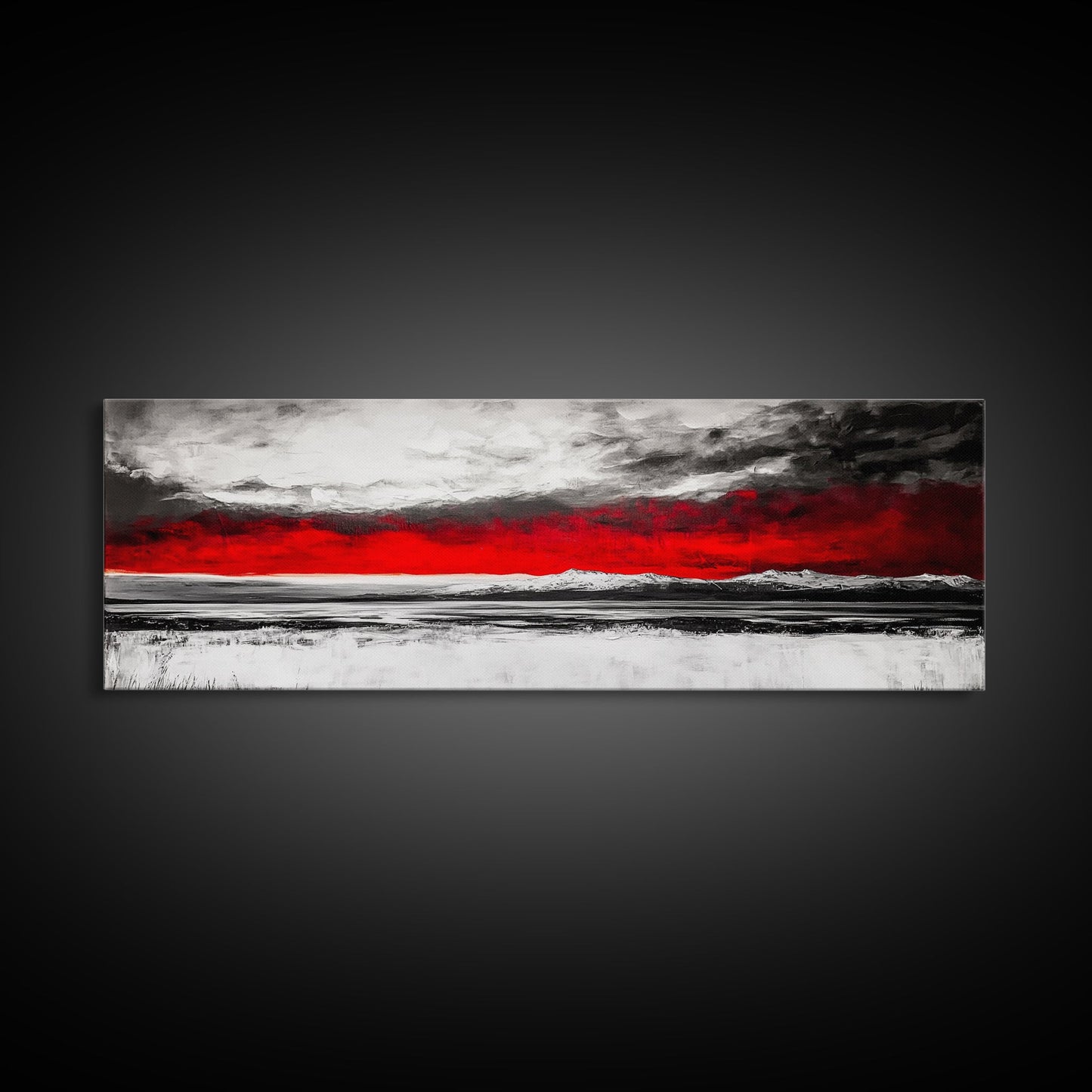 Red Sky Landscape, Dramatic Sunset Painting, Abstract Mountain Art, Modern Wall Art, Bold Color Decor, Office Wall Art, Framed Canvas Print