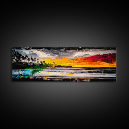 Pier, Ocean, Sunset, Framed Canvas Print, Nautical Wall Art, Coastal Home Decor, Minimalist Seascape, Surf Beach Art, Large Modern Painting