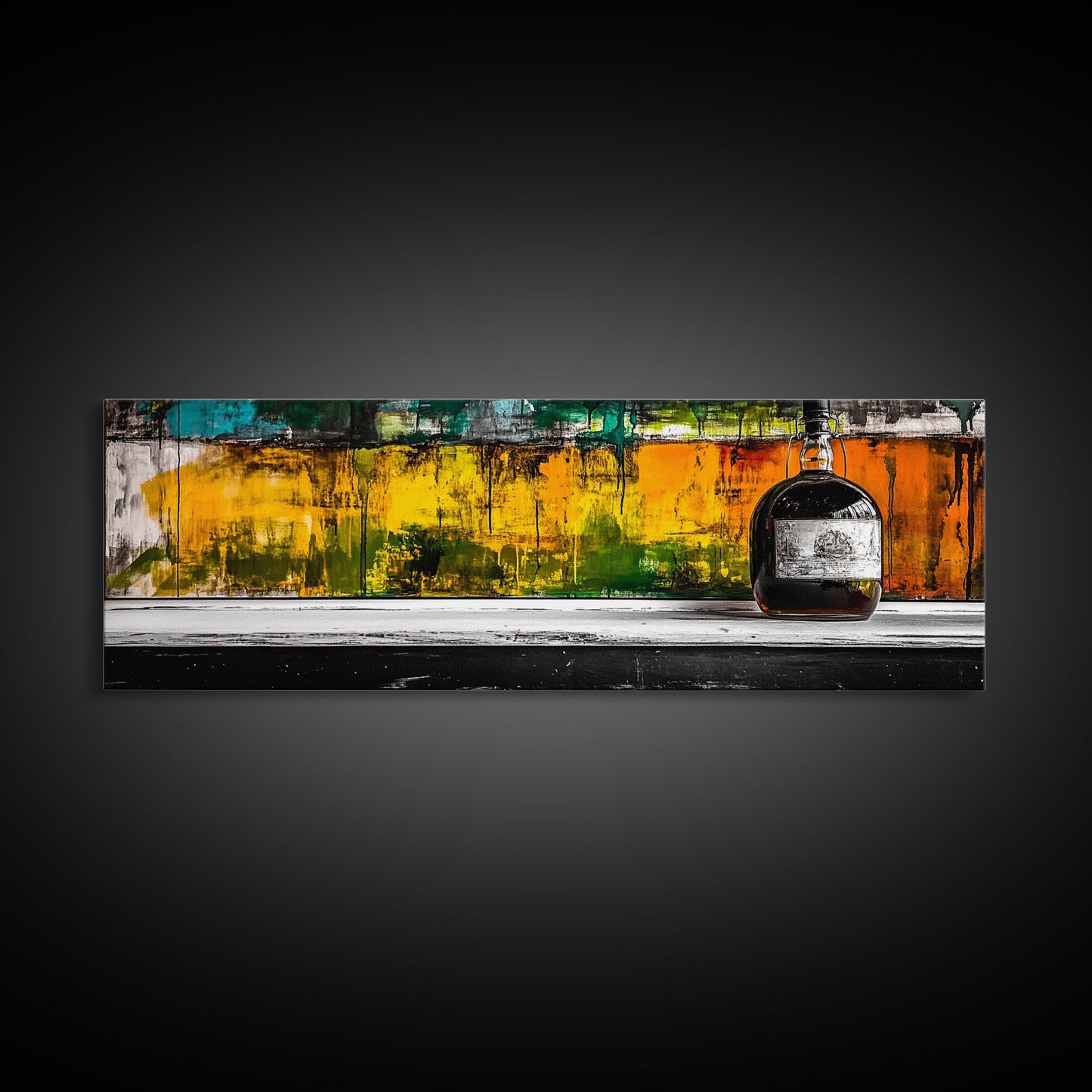 Whiskyflasche, abstrakte Bar-Kunst, rustikale Dekoration, gerahmter Leinwanddruck, Wandbild zum Thema Spirituosen, moderne Küchenkunst, Herbstliche Wanddekoration