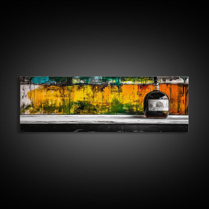 Whiskyflasche, abstrakte Bar-Kunst, rustikale Dekoration, gerahmter Leinwanddruck, Wandbild zum Thema Spirituosen, moderne Küchenkunst, Herbstliche Wanddekoration