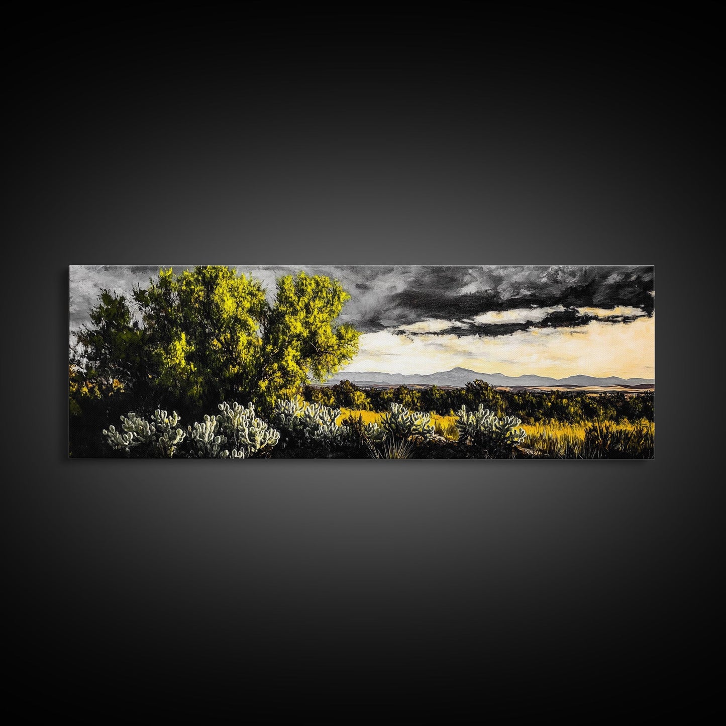 Desert Sunset, Cactus Landscape, Southwest Art, Nature Wall Decor, Framed Canvas Print, Earthy Home Decor, Rustic Western Art, Moody Wall Decor