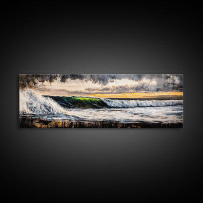 Sunset Ocean Wave, Dramatic Seascape Art, Coastal Home Decor, Bold Nature Painting, Tropical Wall Art, Beach House Canvas Print