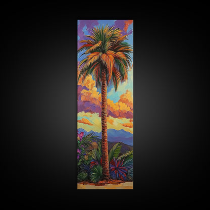 Palm, Tree, Sunset, Tropics - Canvas Print, Tropical Wall Decor, Vibrant Boho Art, Island Vibes, Living Room Accent, Palm Tree Painting