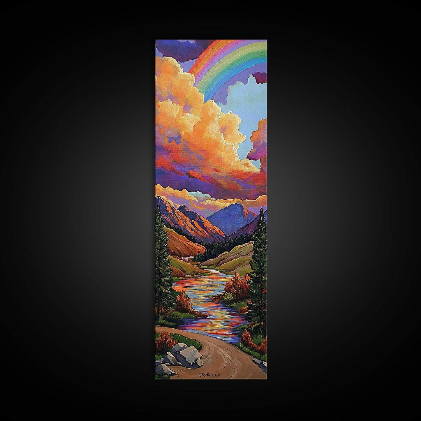 Rainbow Mountains, Sunset, Reflection, Framed Canvas Print, Rainbow landscape canvas, colorful scenic view, cabin wall art, mountain decor