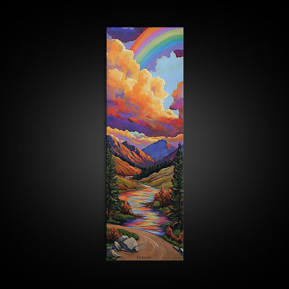 Rainbow Mountains, Sunset, Reflection, Framed Canvas Print, Rainbow landscape canvas, colorful scenic view, cabin wall art, mountain decor