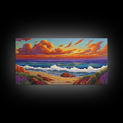 Beach Sunset, Waves, Pastel, Canvas Print, Seaside Landscape Art, Coastal Home Wall Decor, Serene Living Room Accent