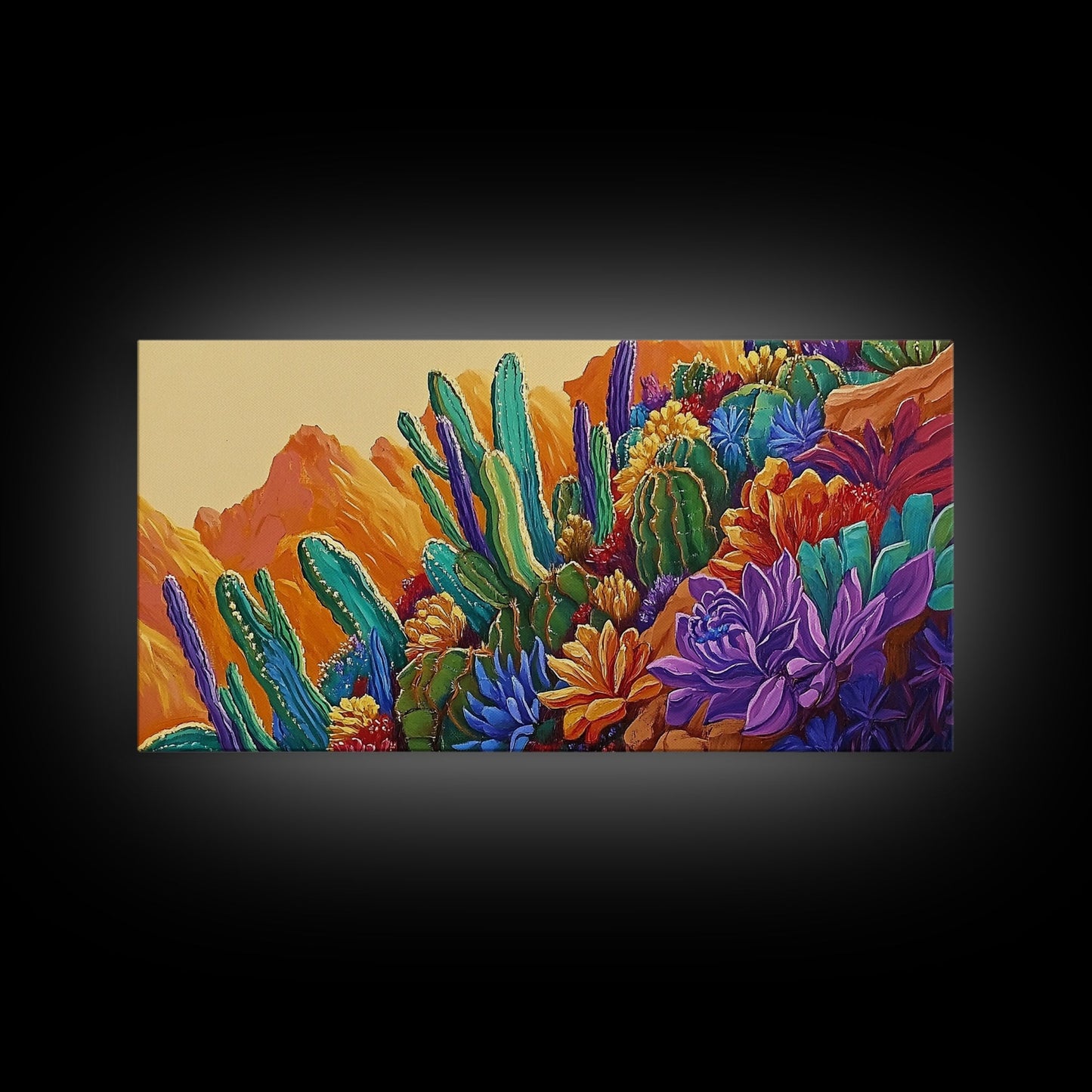 Cactus Desert, Wild, Garden, Colorful Wild Cactus Garden Canvas Print, Southwestern Desert Wall Art, Dining Room Decor, Boho Art Print