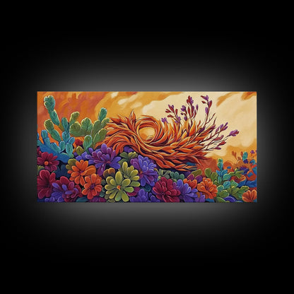 Succulent, Desert, Bloom, Sunset, Framed Canvas Print, Cactus boho art, colorful desert wall decor, Southwestern kitchen wall art