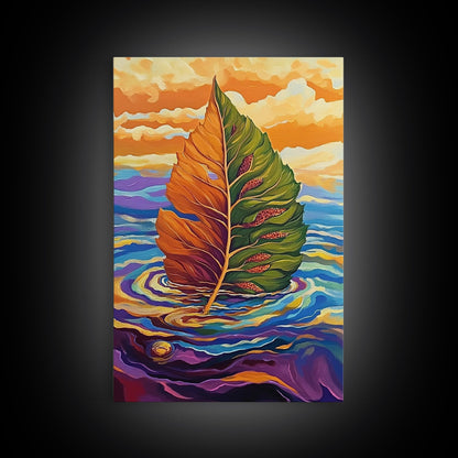 Autumn Leaf, Nature, Floating, Framed Canvas Print, floating leaf wall art, nature inspired canvas print, cozy Fall living room decor
