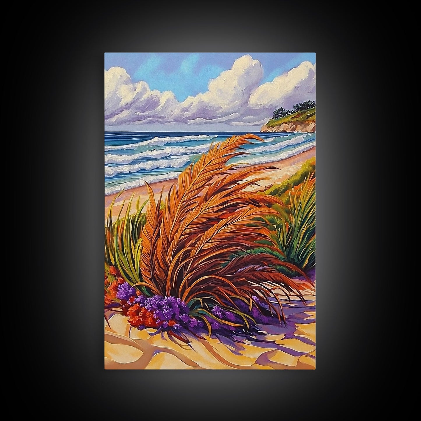 Ocean Dune, Grass, Coastal Beach Landscape Wall Decor, Nature Lover Gift, Living Room Wall Art, Boho Style Framed Canvas Print