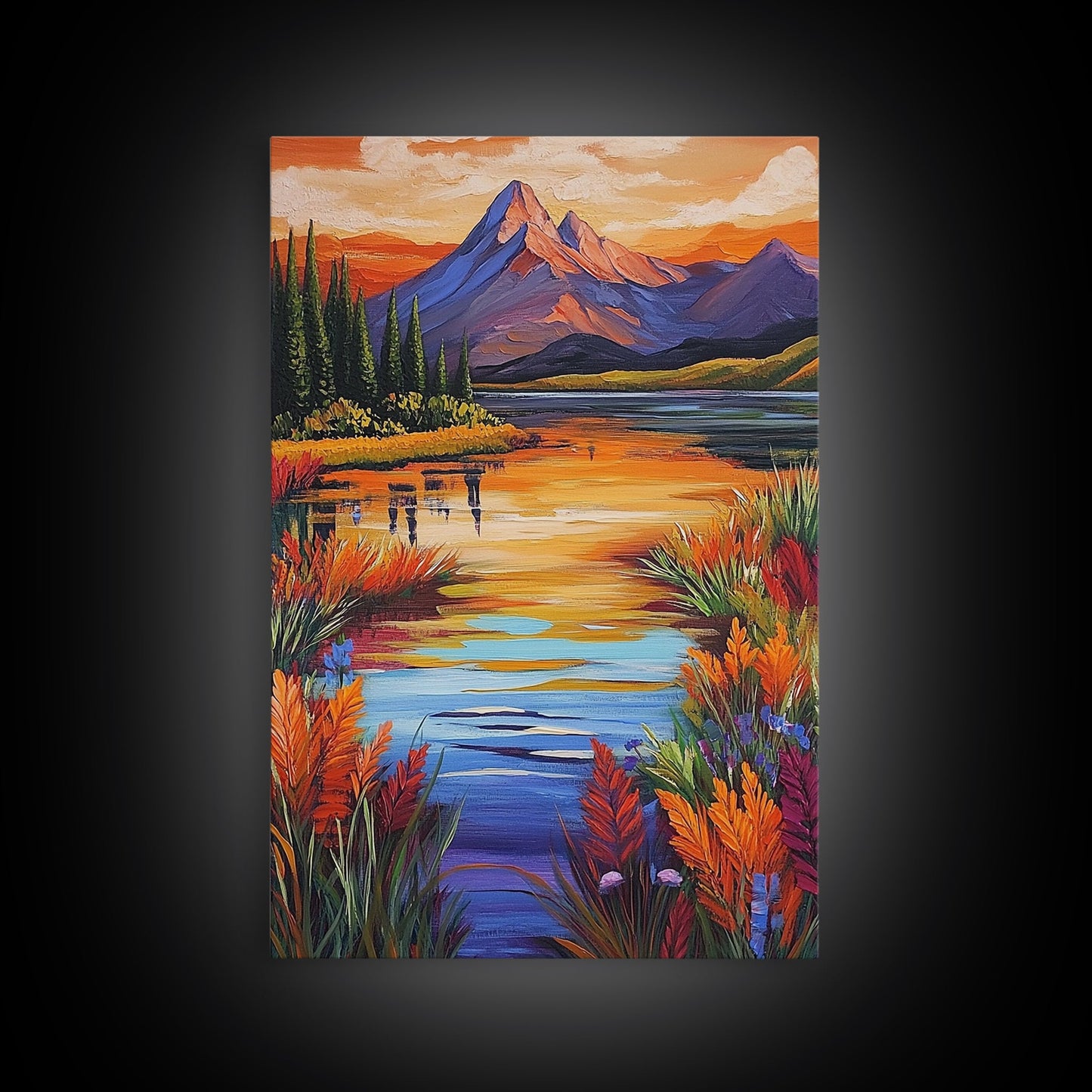 Mountain Autumn, River, Vibrant Reflection Canvas Print, Nature Wall Decor, Cabin or Lodge Living Room Art, Fall Landscape Style