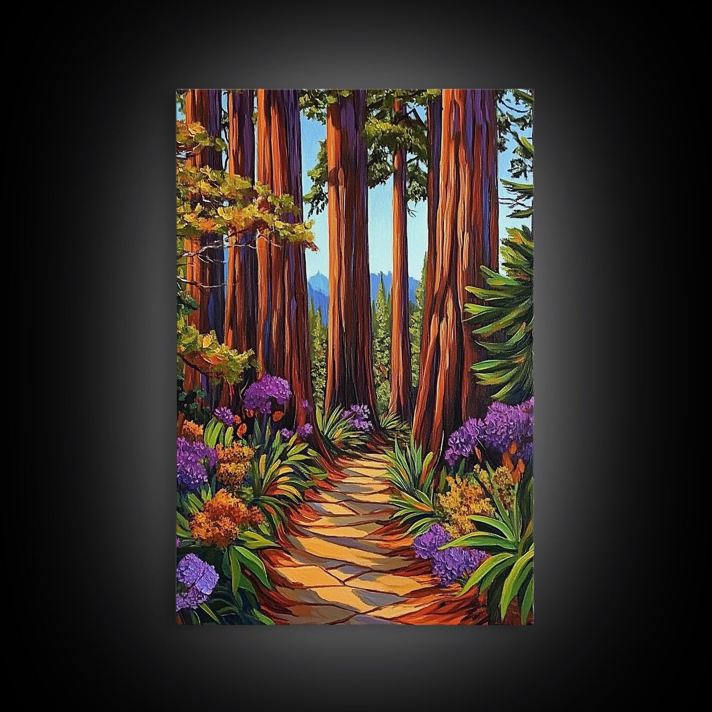 Forest Trail Trees, Nature, Canvas Print enchanted forest path wall art, redwoods hiking trail decor, Living Room Wall Art, boho vibes