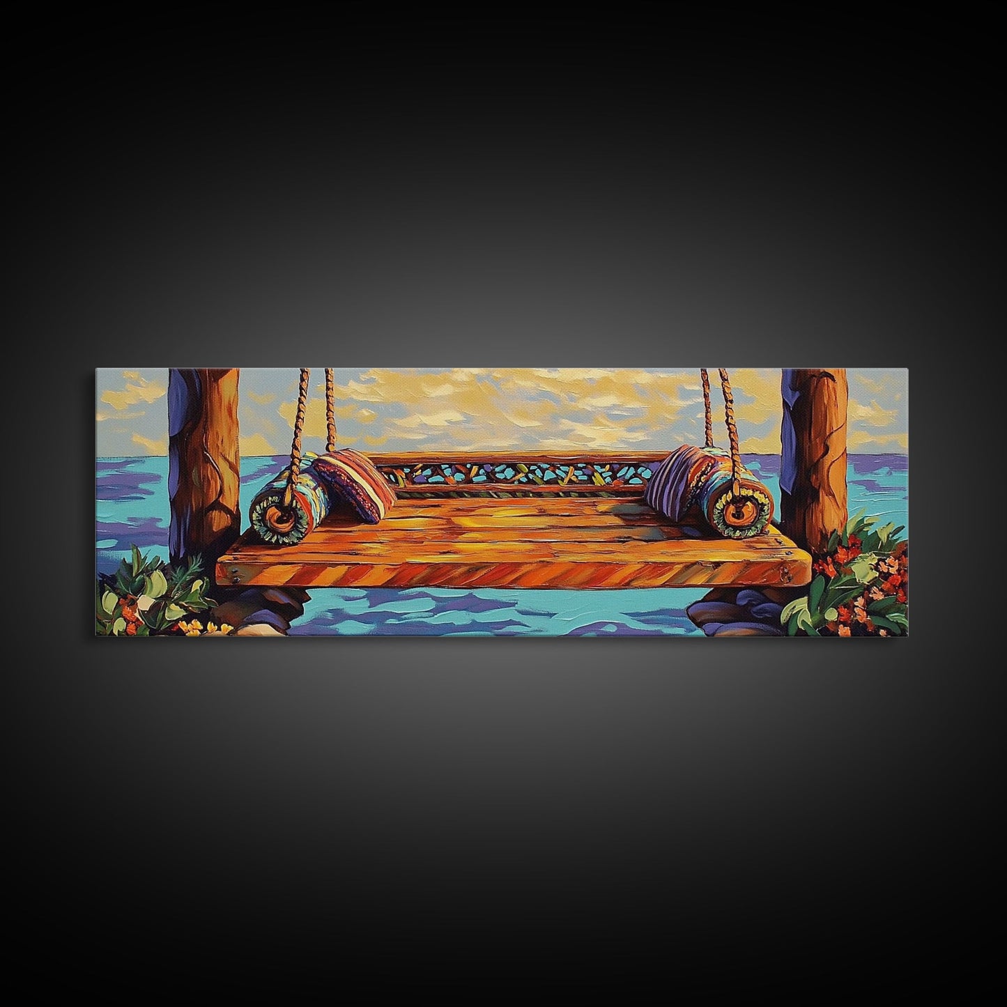 Ocean Swing Scene, Relaxing Seaside Painting, Nautical Coastal Art, Beach House Decor, Peaceful Canvas Print, Hallway Art, Bedroom Art