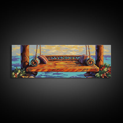 Ocean Swing Scene, Relaxing Seaside Painting, Nautical Coastal Art, Beach House Decor, Peaceful Canvas Print, Hallway Art, Bedroom Art