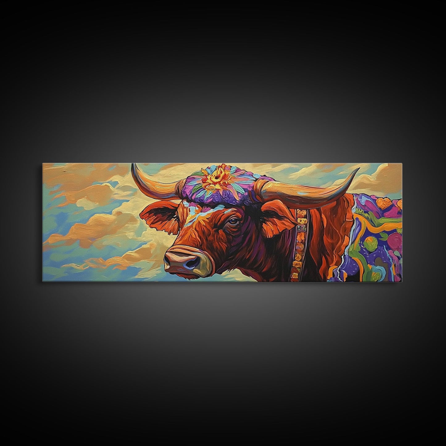 Floral Highland Cow, Western Wall Art, Rustic Charm, Canvas Print, Farmhouse Decor, Living Room Wall Art, Country Animal Art