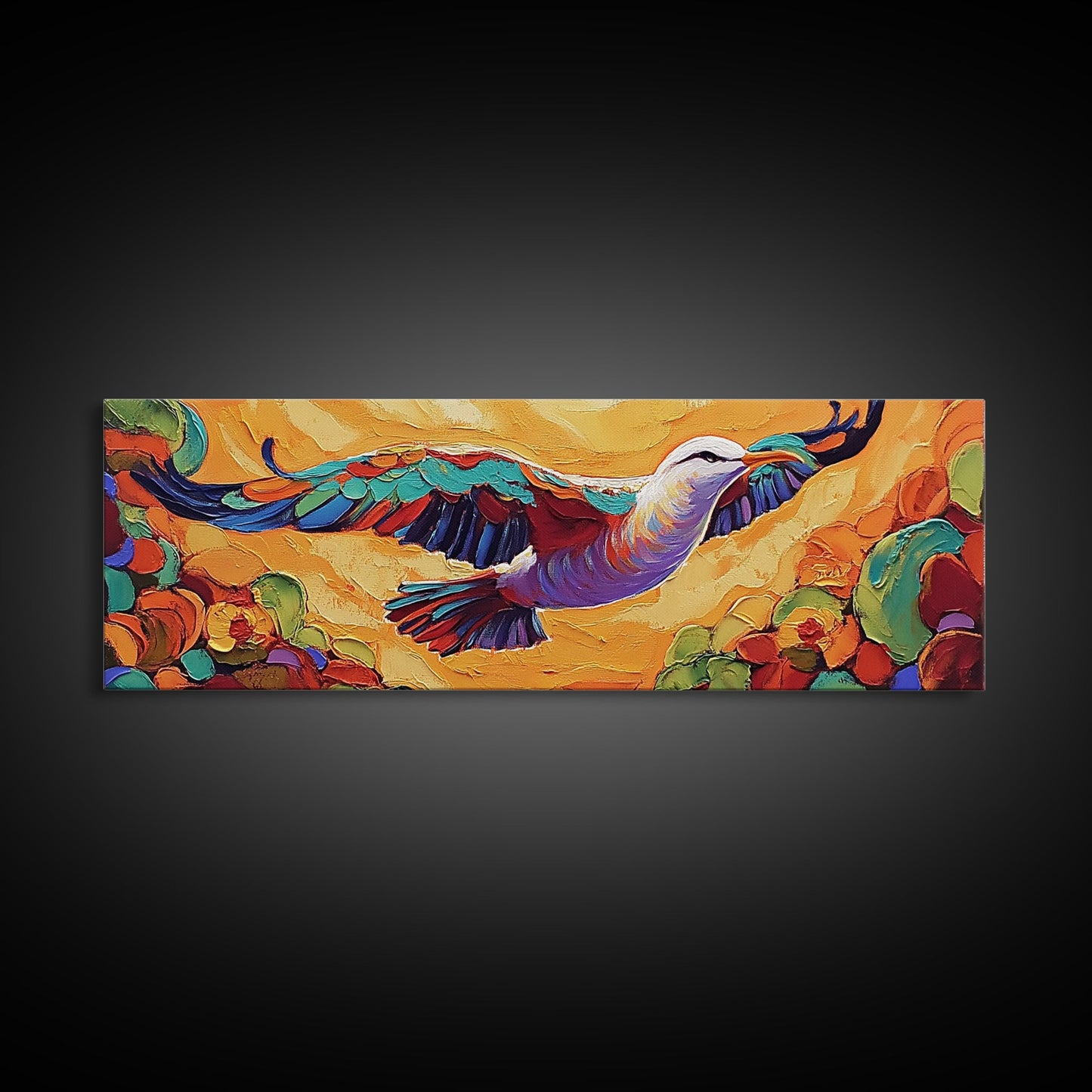 Soaring Bird, Colorful Flight, Nature Bird Art, Desert Skies, Framed Canvas Print hallway wall decor, boho art, inspirational wall piece