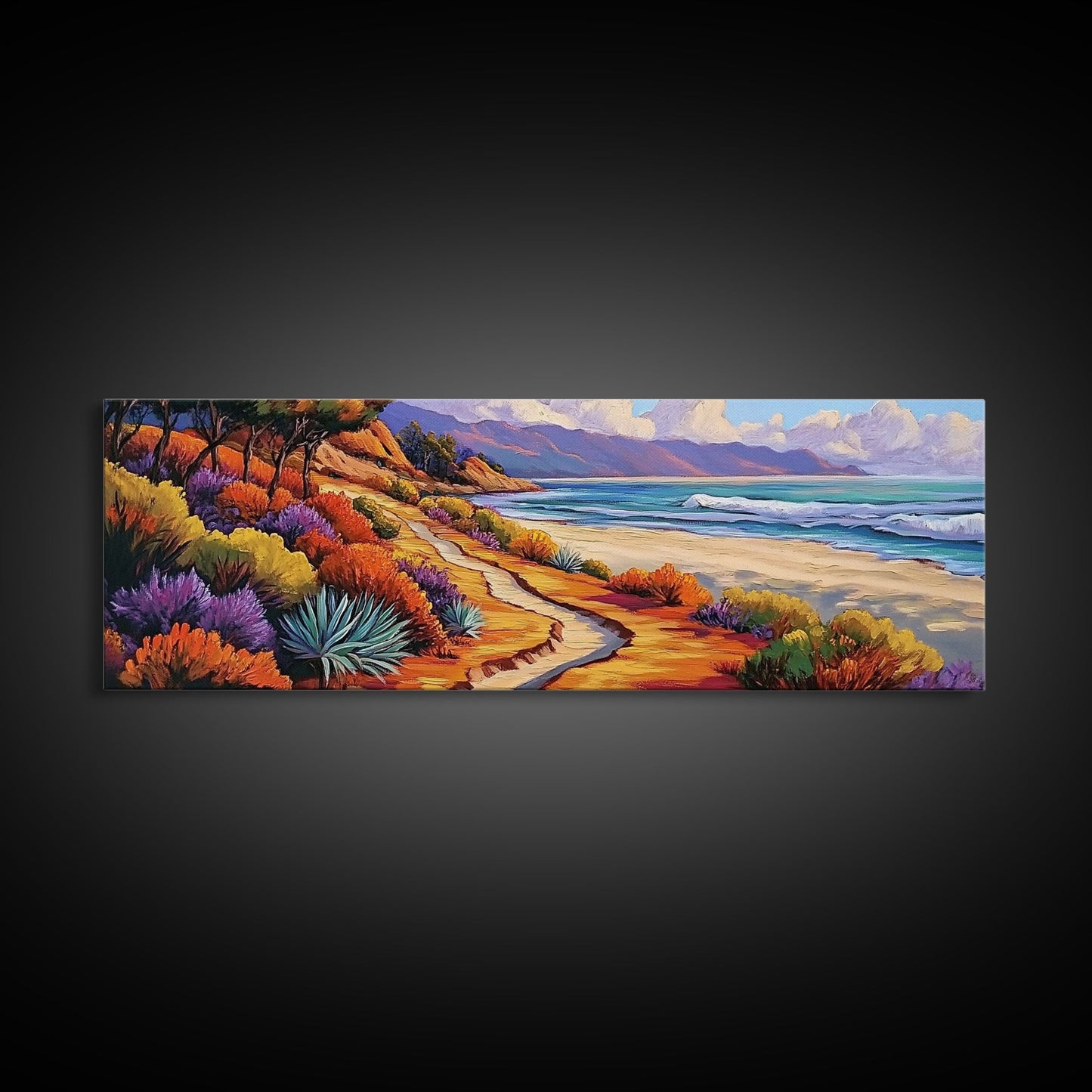 Ocean Pathway, Coastal Trail, Colorful Beach Art, Canvas Print, Seaside Landscape Wall Art, Hallway Decor, Impressionist Style Painting