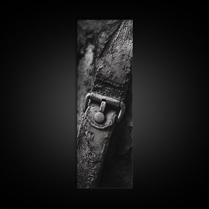 Leather Strap, Worn Texture, Rustic Detail, Framed Canvas Print, Industrial Wall Decor, Masculine Style, Close-Up Texture Art