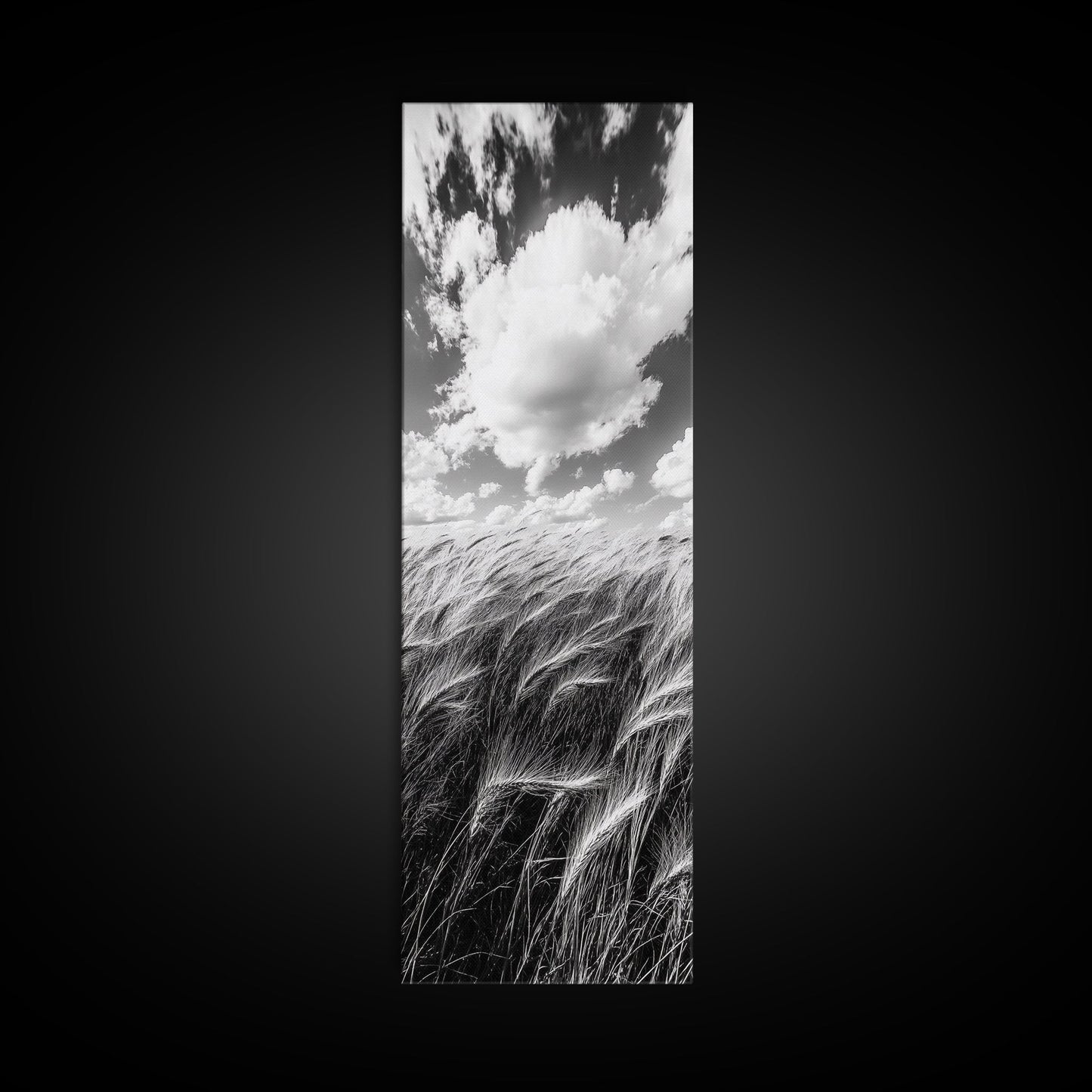 Wheat Field, Cloudy Sky, Rustic Landscape, Black and White Nature, Framed Canvas Print, Farmhouse Kitchen Wall Art, Fall Harvest Vibe