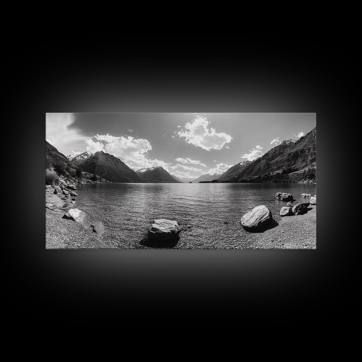 Alpine Lake Print, Mountain Reflection Art, Nature Photography, Black and White Canvas Print, Minimalist Living Room, Cabin Wall Decor