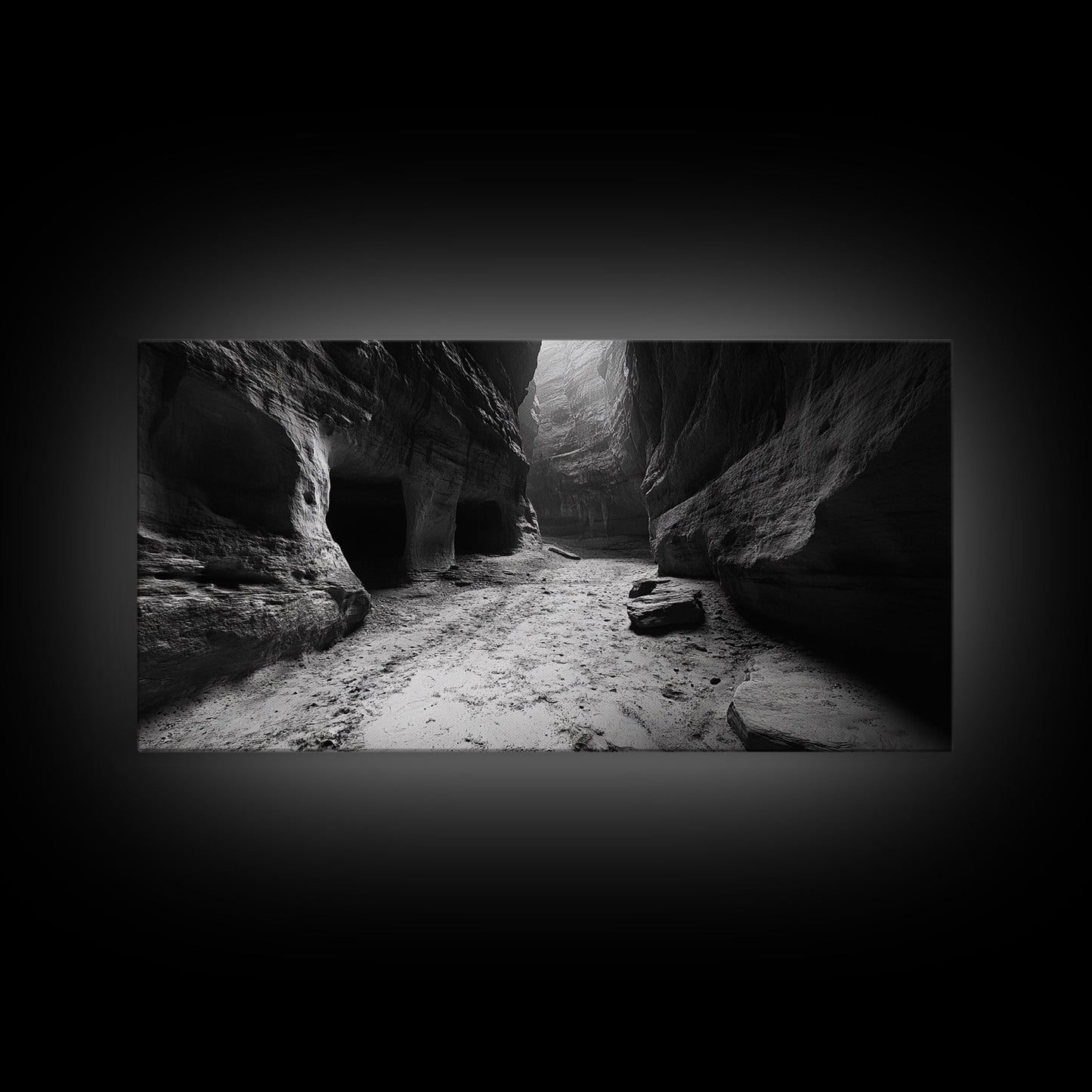 Sandstone Canyon Light, Desert Rock Passage, Dramatic Cliff Scene, Framed Canvas Print, Adventure Art, Hallway or Den Wall Decor