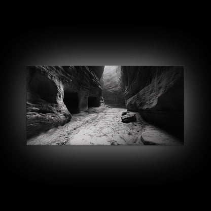 Sandstone Canyon Light, Desert Rock Passage, Dramatic Cliff Scene, Framed Canvas Print, Adventure Art, Hallway or Den Wall Decor