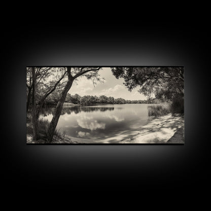 Tranquil Lake View, Peaceful Reflection Water, Nature Shoreline Print, Canvas Print, Entryway Wall Art, Rustic Neutral Decor, Rustic Bedroom Print