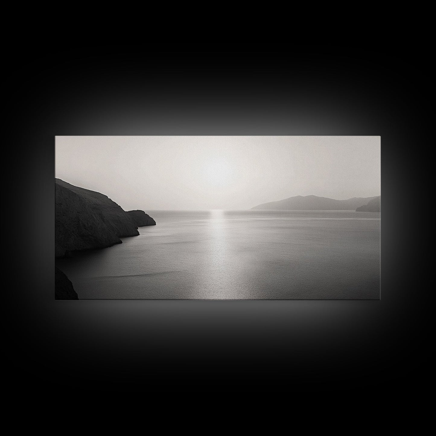 Minimalist Seascape, Tranquil Horizon, Ocean Sun Glow, Zen Wall Art, Canvas Print, Meditation Room Decor, Neutral Tones Minimal Art