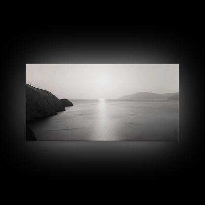 Minimalist Seascape, Tranquil Horizon, Ocean Sun Glow, Zen Wall Art, Canvas Print, Meditation Room Decor, Neutral Tones Minimal Art