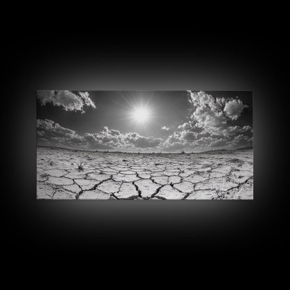 Cracked Earth Sun, Desert Landscape, Dramatic Sky, Canvas Print, Southwestern Decor, Fall Wall Art, Earth Tones Rustic Home Accent