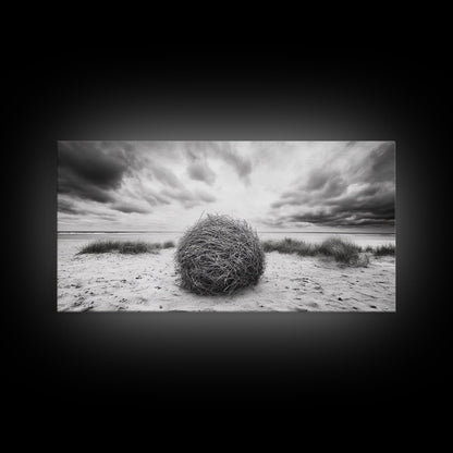 Desert Tumbleweed, Western Landscape, Stormy Sky, Framed Canvas Print, Rustic Farmhouse Wall Art, Fall Decor, Minimalist Western Art