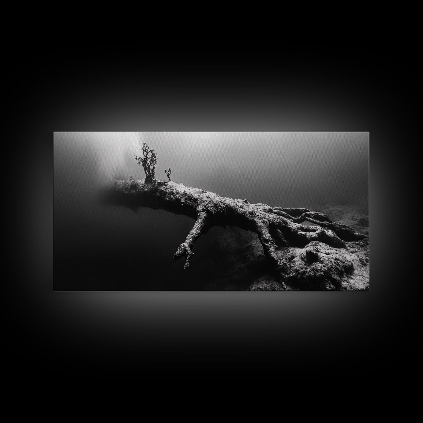 Underwater Tree, Ocean Roots, Nature Surrealism, Canvas Print, Moody Nautical Decor, Bathroom Wall Art, Black And White Abstract Art
