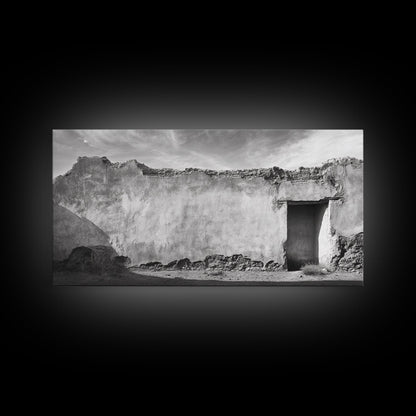 Adobe Wall, Desert Door, Rustic Texture, Framed Canvas Print, Southwest Wall Art, Neutral Earth Tones, Boho Western Living Room Decor