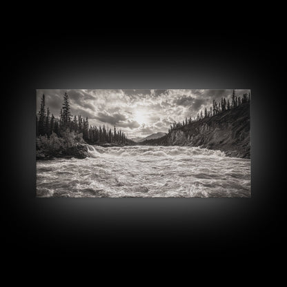 Mountain River Rapids, Adventure Landscape, Moody Forest Wall Art, Nature Explorer Vibes, Rustic Cabin Decor, Canvas Print