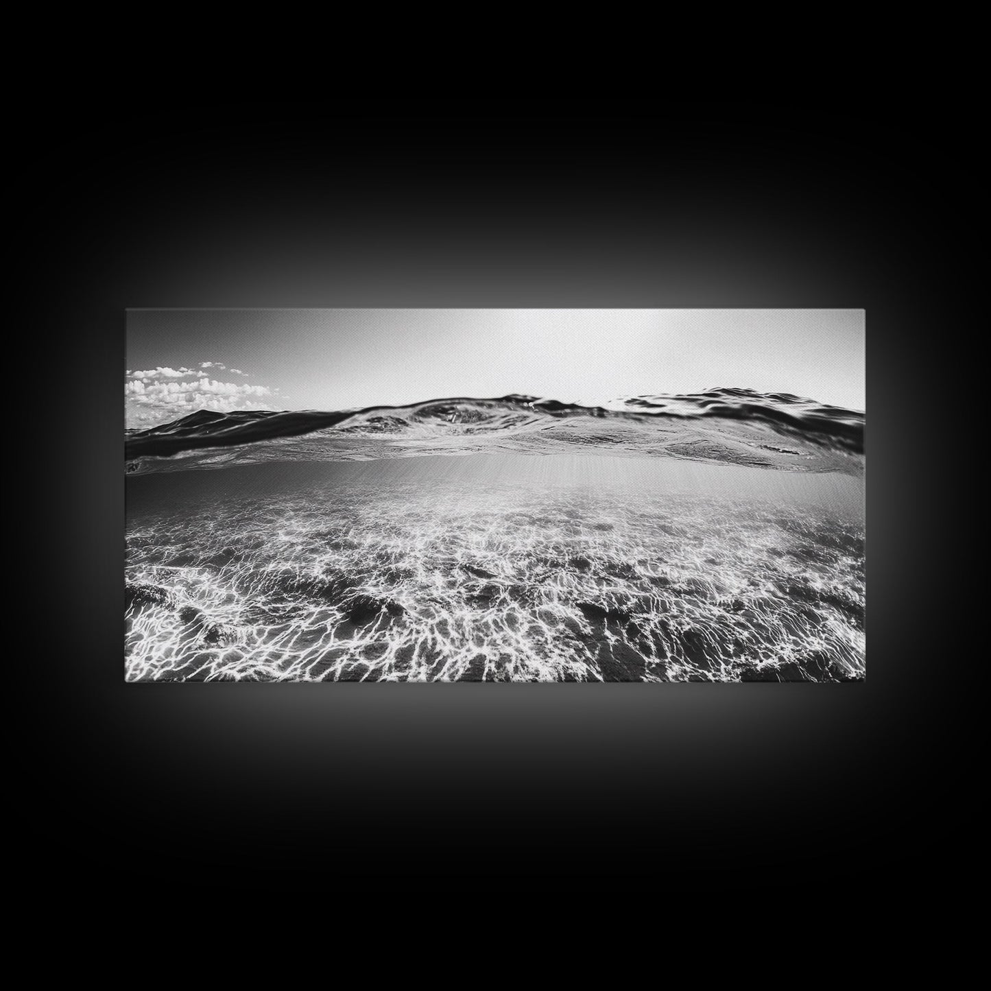 Ocean Surface, Sunlit Water, Sea Ripple, Underwater Light, Canvas Print, Modern Beach Art, Bathroom Wall Decor, Coastal Vibes