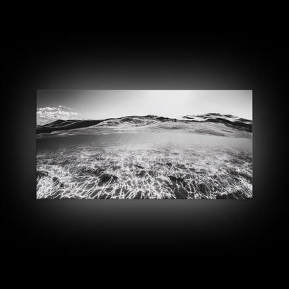 Ocean Surface, Sunlit Water, Sea Ripple, Underwater Light, Canvas Print, Modern Beach Art, Bathroom Wall Decor, Coastal Vibes