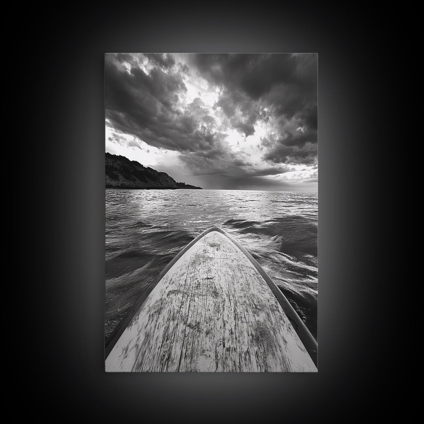 Stormy Sea, Paddle Board, Dramatic Sky, Ocean Adventure, Framed Canvas Print, Den Wall Art, Nautical Minimalist Decor, bedroom wall art