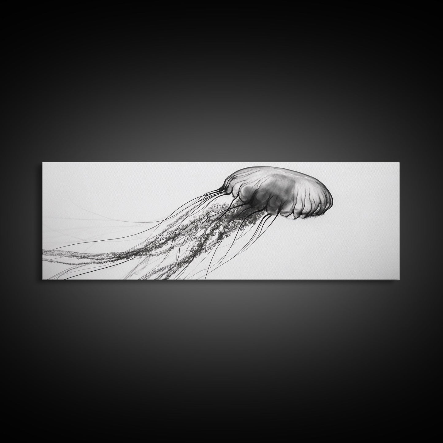 Quallen, Meeresströmung, Unterwasserwelt, Leinwanddruck, Wanddeko mit Meeresmotiven, Badezimmerkunst im Küstenstil, Minimalistische Meereskunst, Schwarz-Weiß