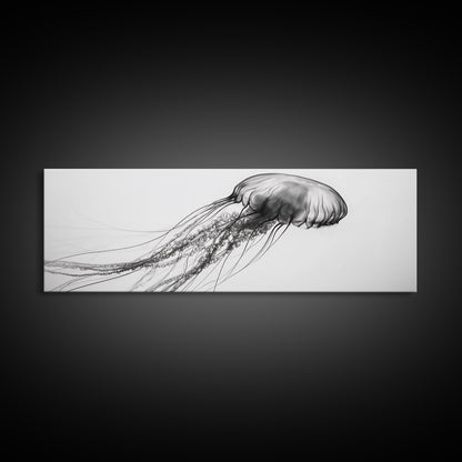 Quallen, Meeresströmung, Unterwasserwelt, Leinwanddruck, Wanddeko mit Meeresmotiven, Badezimmerkunst im Küstenstil, Minimalistische Meereskunst, Schwarz-Weiß