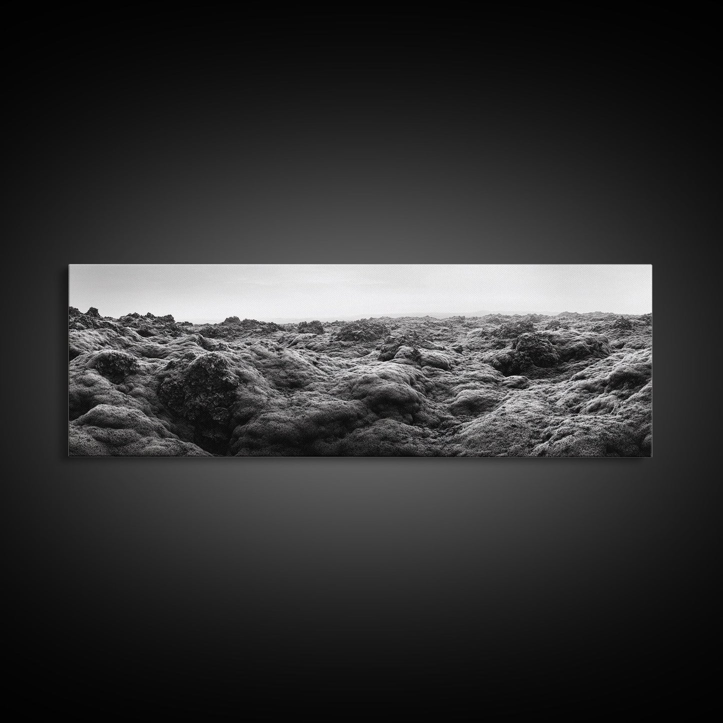 Vulkanmoos, raues Gelände, isländische Landschaft, wilde Naturszene, Leinwanddruck, Erdtöne, Wandbild für den Eingangsbereich, minimalistische Abenteuerkunst